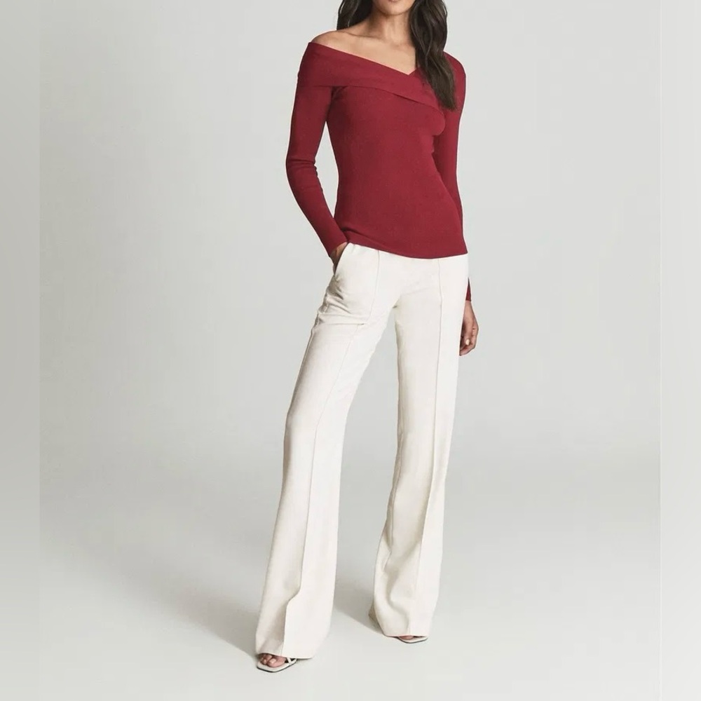 Reiss Eliah Knitted Asymmetric Top Red Size M - Picture 3 of 10